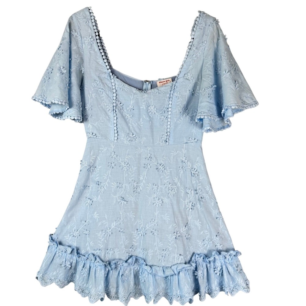 Showpo Blue‎ Floral Embroidered Mini Dress Cottagecore Coquette Size S